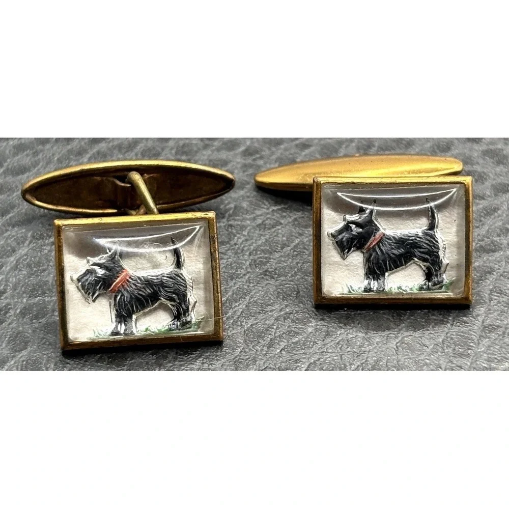 Vintage Scottish Terrier Scottie Dog Enamel Cufflinks Essex Gold Tone
